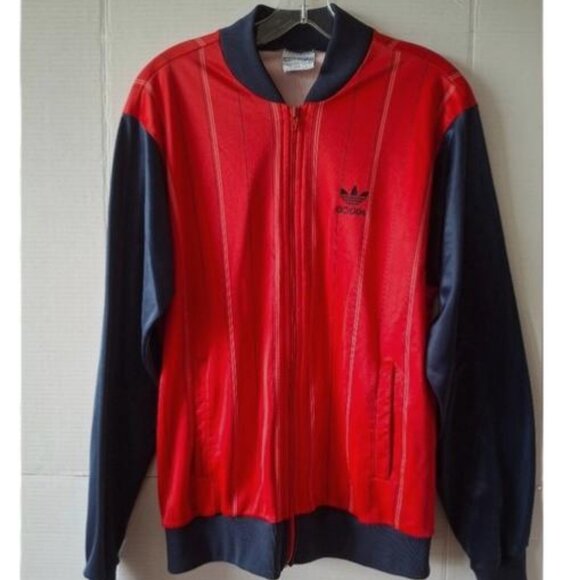 Adidas Vintage 70's, 80's Red Navy Track Baseball Jacket with Pinstripe M - Picture 1 of 9